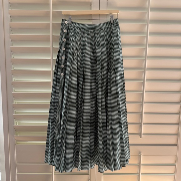Loeffler Randall Emlyn Midi Skirt - Green Gingham / US 6 - Picture 2 of 9